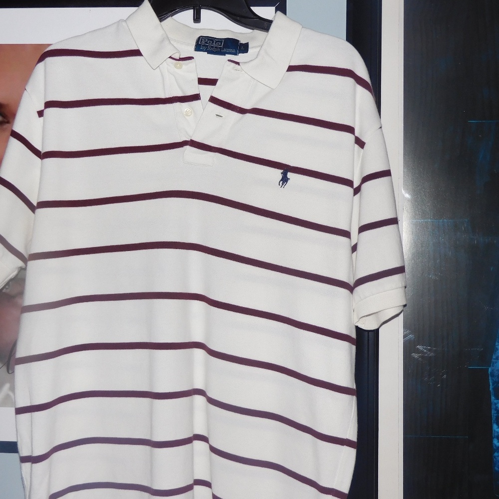 Ralph Lauren Men's Striped Polo WHITE with PURPLE